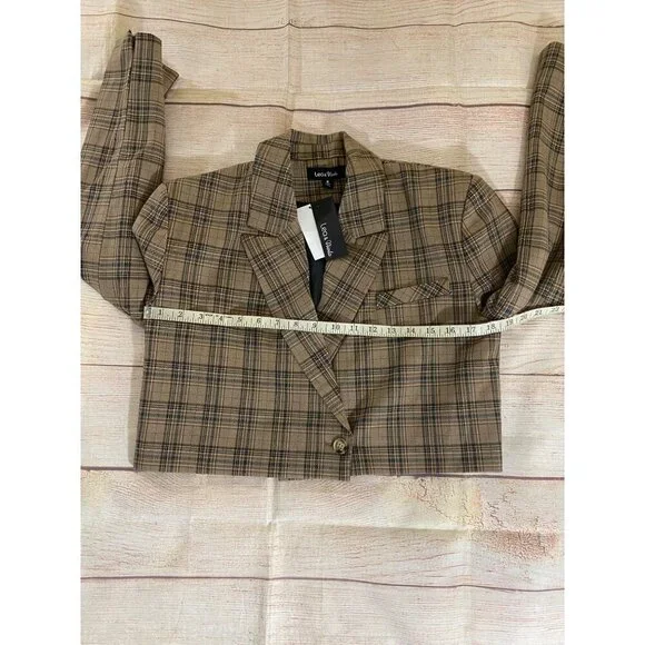 NWT Lea & Viola Women's Brown Plaid Long Sleeve Crop Blazer - Small - Picture 7 of 14
